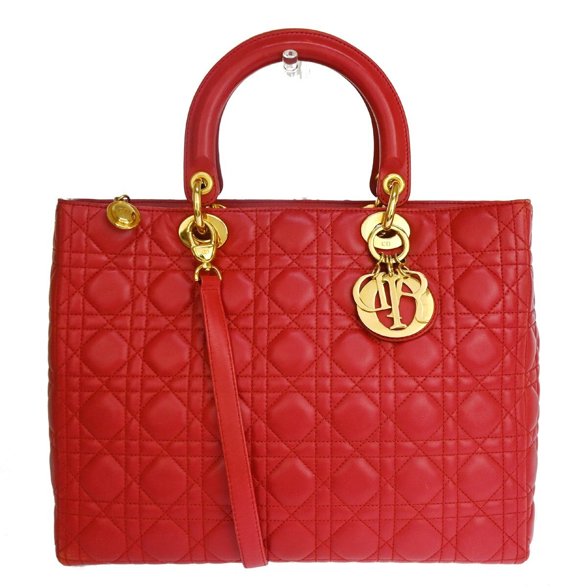 Christian Dior Vintage Lady Dior Bag Cannage Quilt Lambskin Red Leather Bag ( )