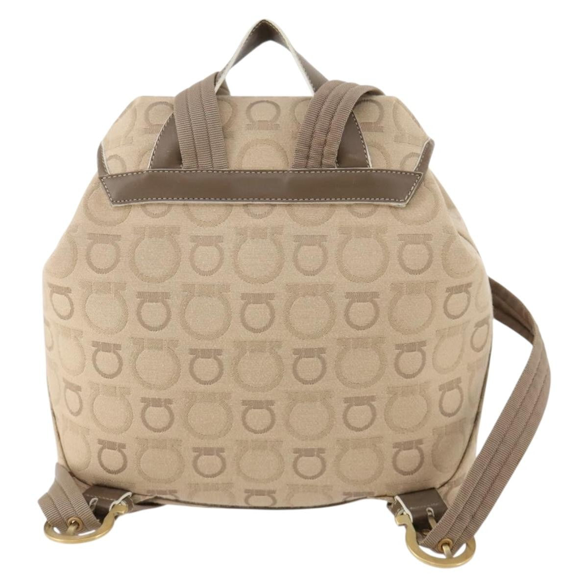 Salvatore Ferragamo Gancini Backpack Canvas Beige Canvas Backpack Bag (Authentic  )