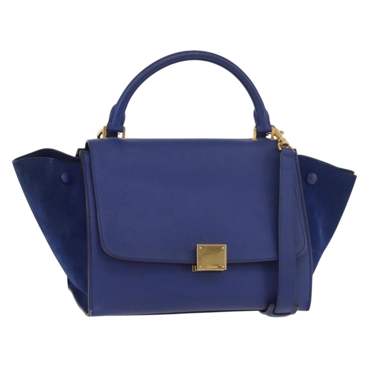 Celine Trapeze Bag Leather Blue Leather Handbag ( )