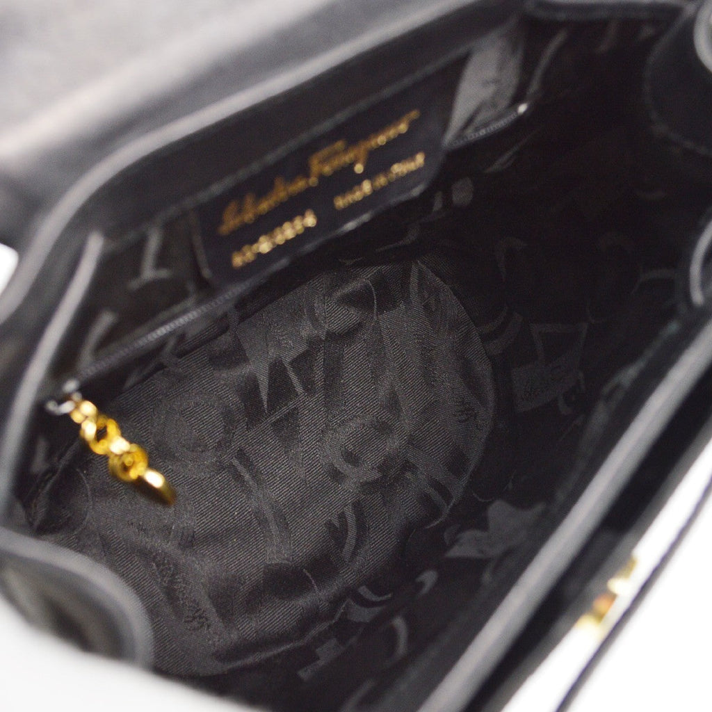 Salvatore Ferragamo Vara Flap Drawstring Backpack Leather And Suede Black Suede Backpack Bag (Authentic  )