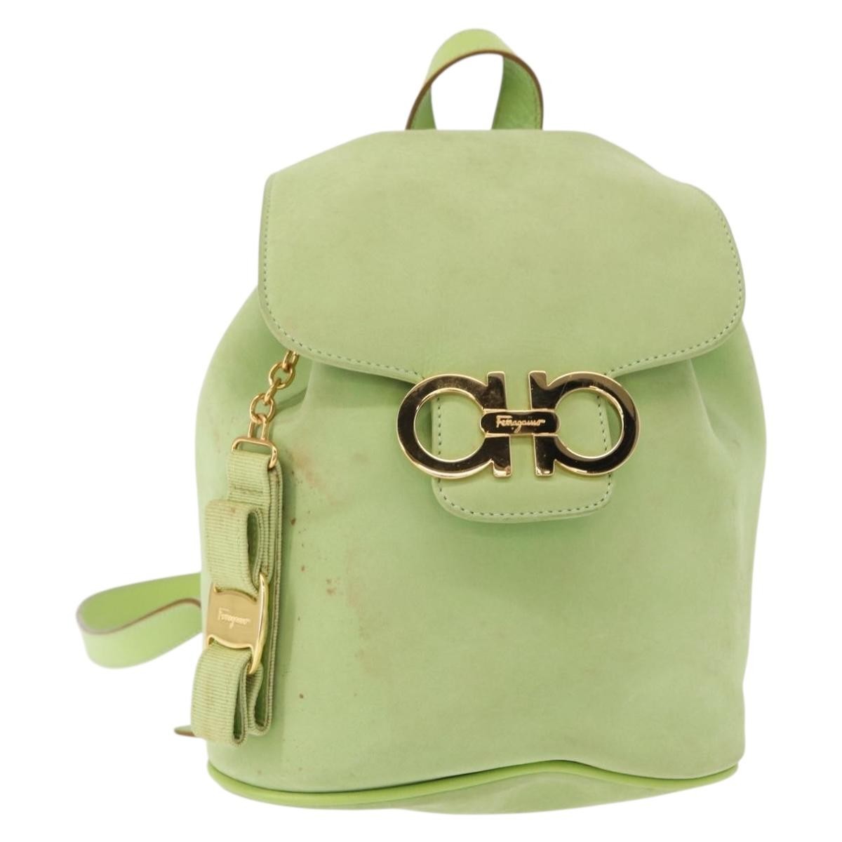 Salvatore Ferragamo Gancini Backpack Suede Green Suede Backpack Bag (Authentic  )
