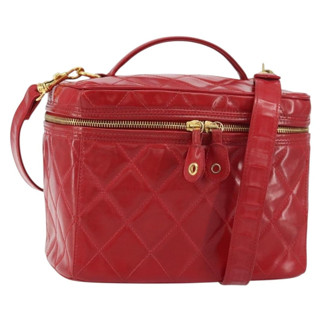 Chanel Vintage Vanity Case Patent Red Patent_Leather Handbag (Authentic  )