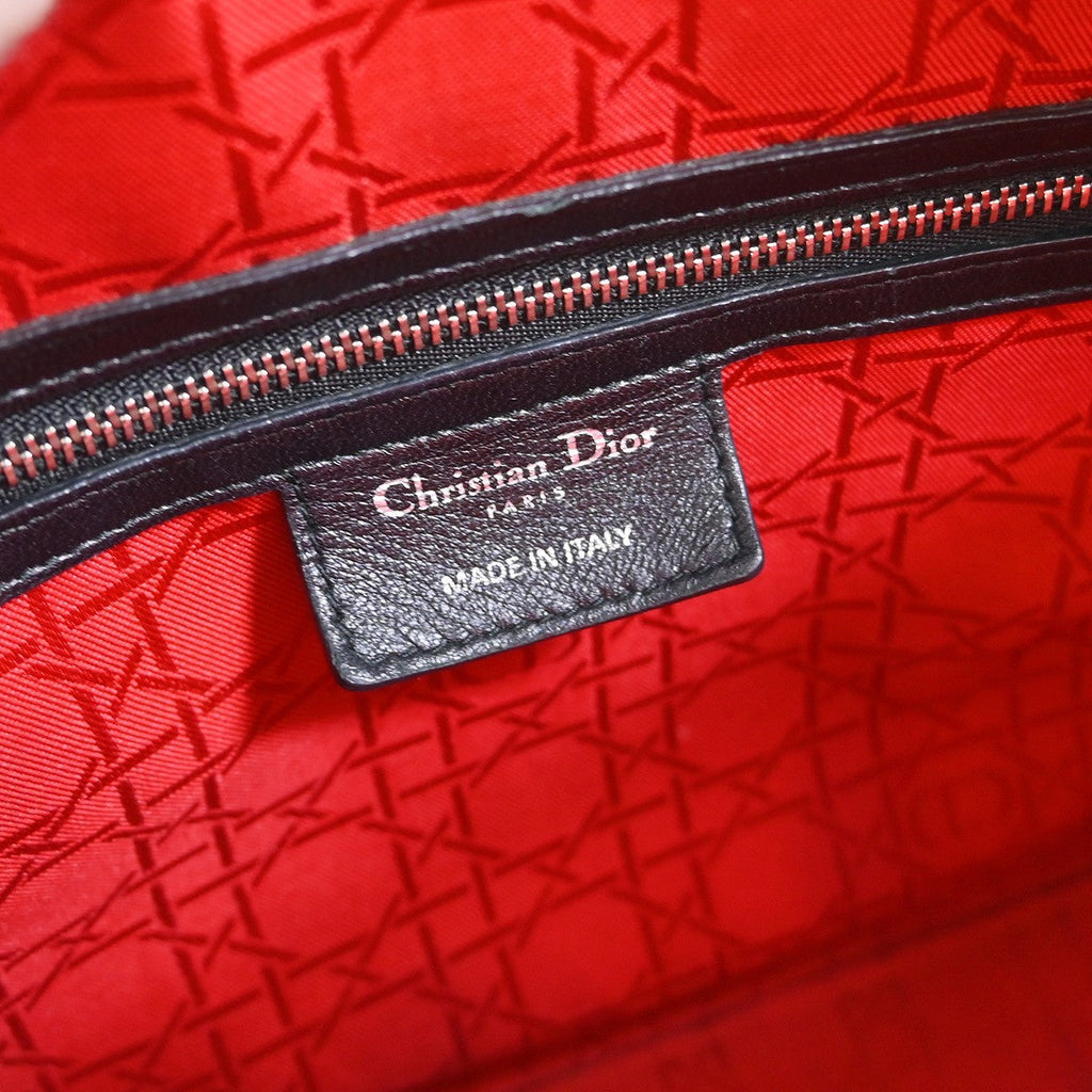 Christian Dior Vintage Lady Dior Bag Cannage Quilt Lambskin Black Leather Handbag ( )