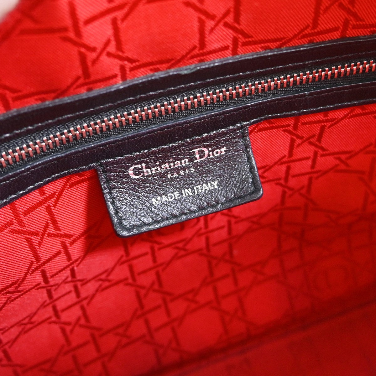 Christian Dior Vintage Lady Dior Bag Cannage Quilt Lambskin Black Leather Handbag ( )