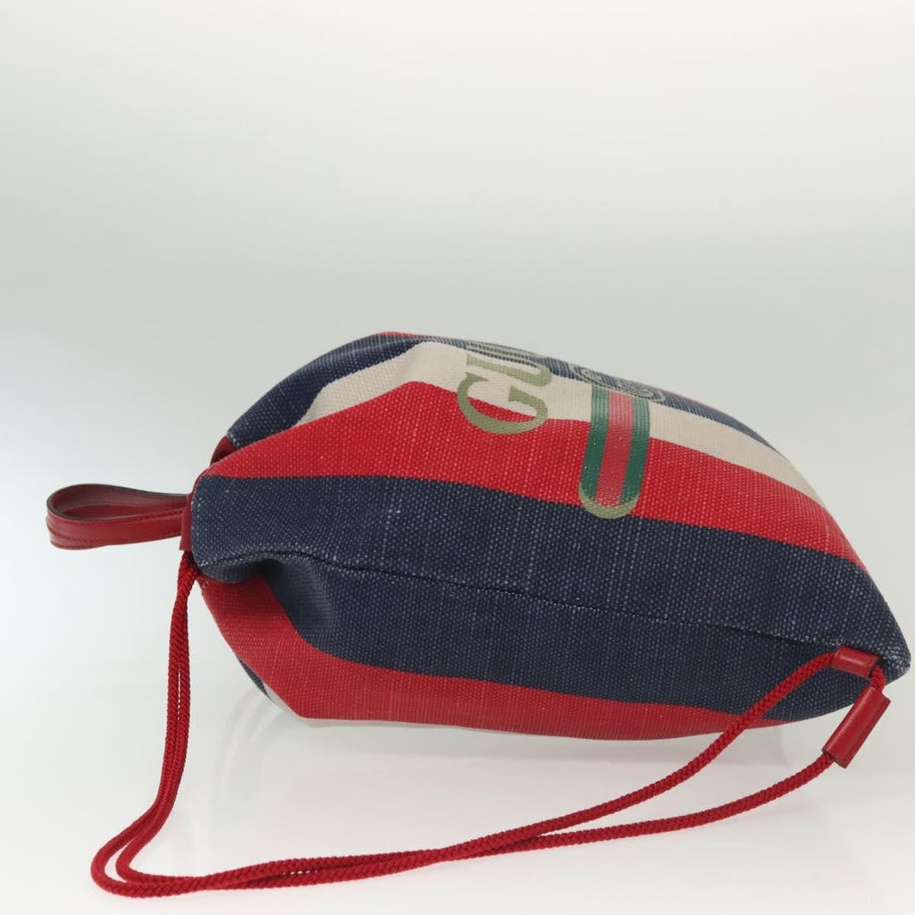 Gucci Logo Drawstring Backpack Striped Canvas Multicolour Canvas Backpack Bag (Authentic  )
