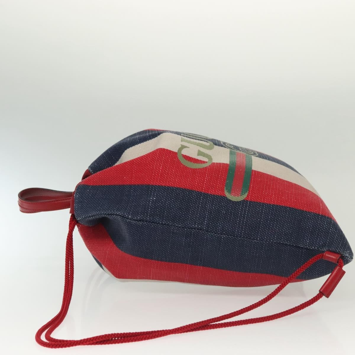 Gucci Logo Drawstring Backpack Striped Canvas Multicolour Canvas Backpack Bag (Authentic  )