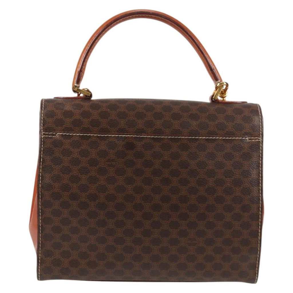 Celine Vintage Convertible Top Handle Bag Macadam Coated Canvas Brown Canvas Bag (Authentic  )