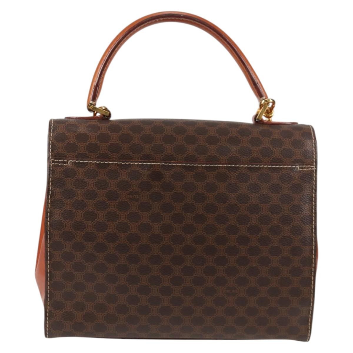 Celine Vintage Convertible Top Handle Bag Macadam Coated Canvas Brown Canvas Bag (Authentic  )