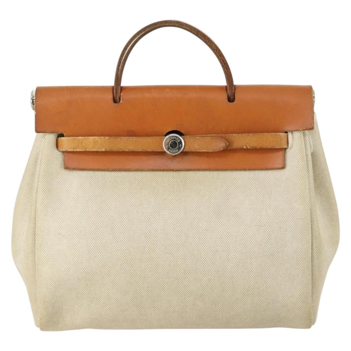 Hermes Herbag A Dos Backpack Toile Beige Canvas Backpack Bag (Authentic  )