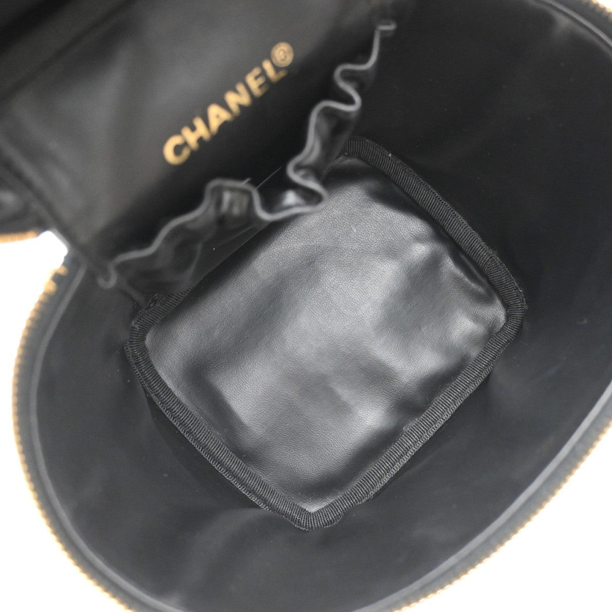 Chanel Vintage Cosmetic Case Quilted Lambskin Black Leather Handbag (Authentic  )