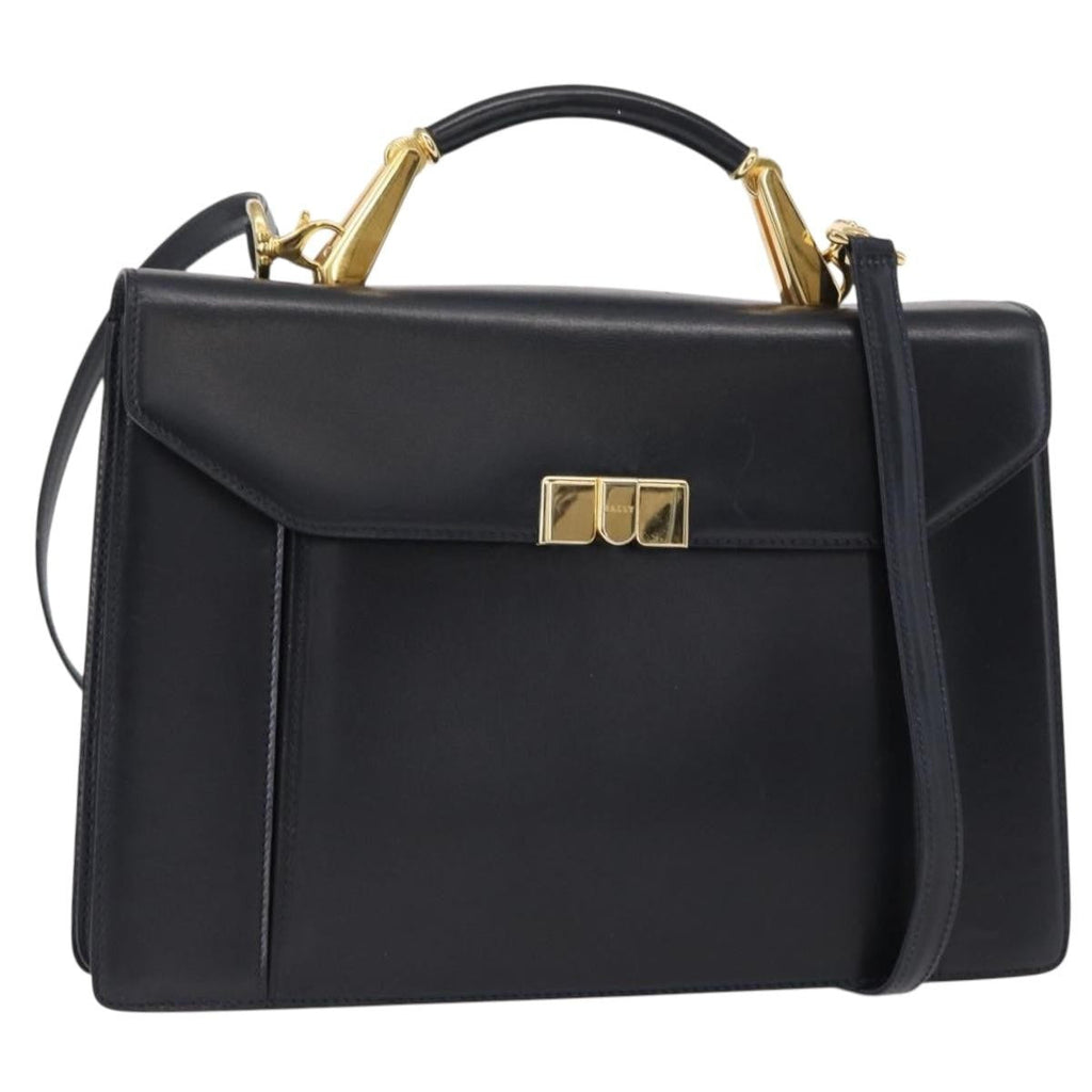 Bally Vintage Handbag Leather Navy Leather Handbag (Authentic  )