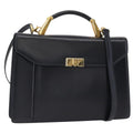 Bally Vintage Handbag Leather Navy Leather Handbag (Authentic  )