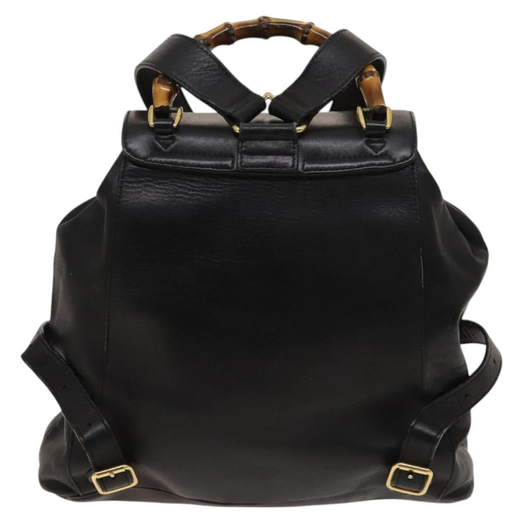 Gucci Vintage Bamboo Backpack Leather Black Leather Backpack Bag (Authentic  )
