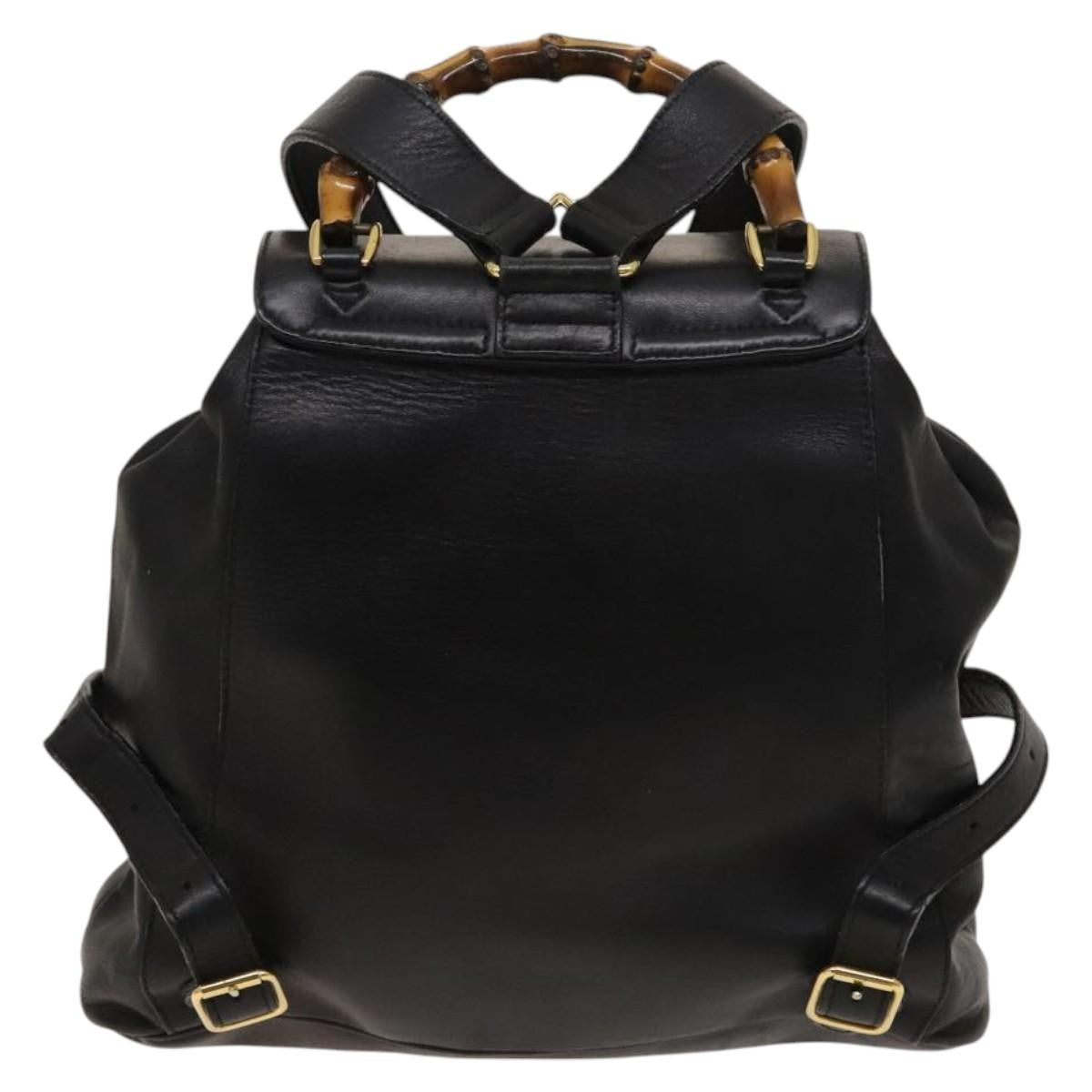 Gucci Vintage Bamboo Backpack Leather Black Leather Backpack Bag (Authentic  )