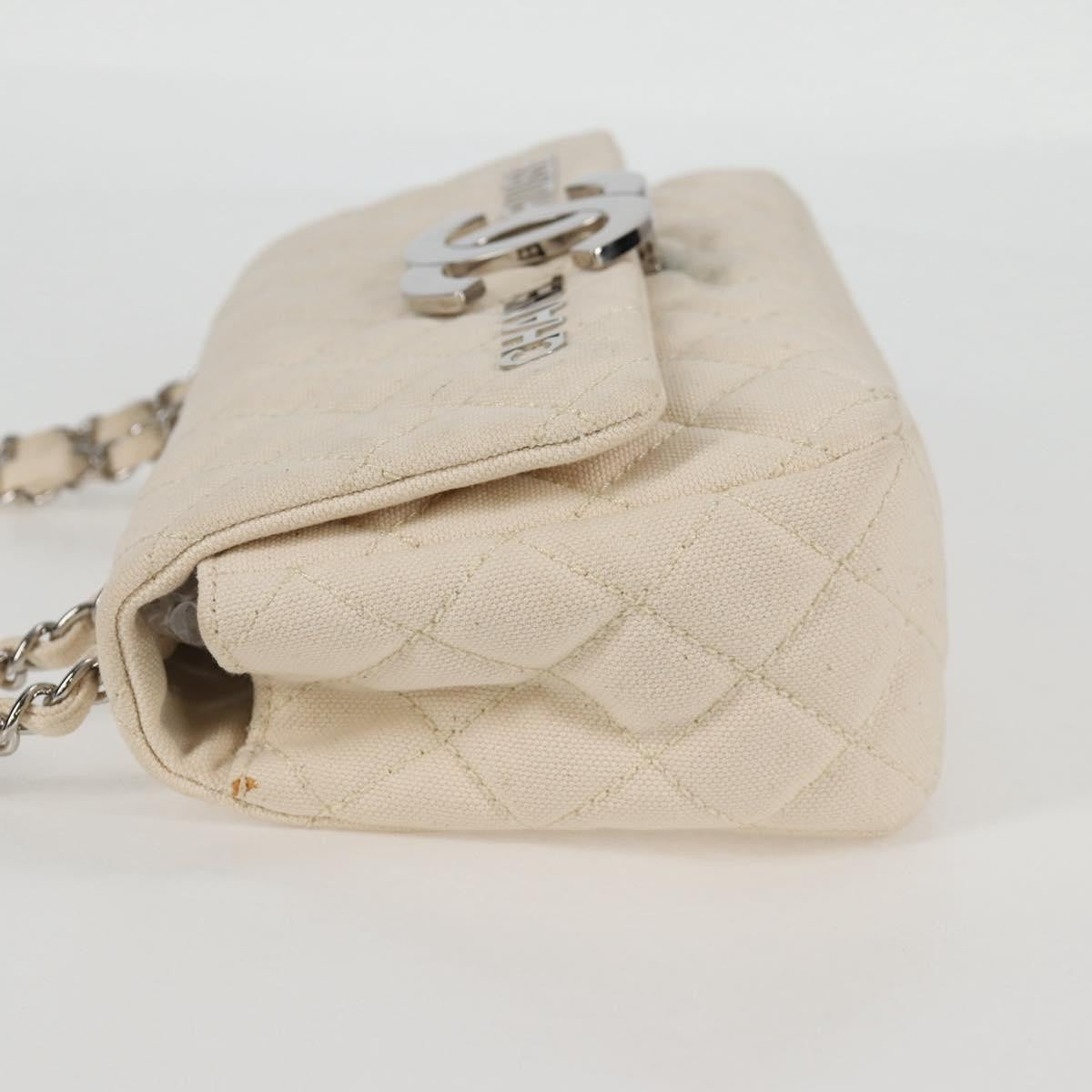 Chanel Cruise Flap Bag Quilted Canvas White Canvas Handbag ( )