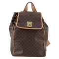 Celine Vintage Drawstring Flap Backpack Macadam Coated Canvas Brown Canvas Backpack Bag (Authentic  )