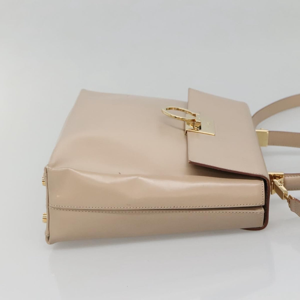Salvatore Ferragamo Gancini Convertible Top Handle Bag Leather Beige Leather Handbag (Authentic  )