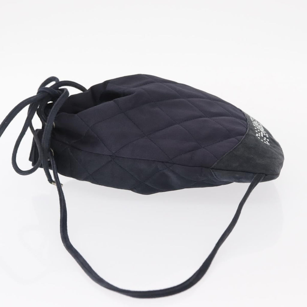 Chanel Vintage Drawstring Backpack Quilted Satin With Suede Navy Satin Backpack Bag (Authentic  )