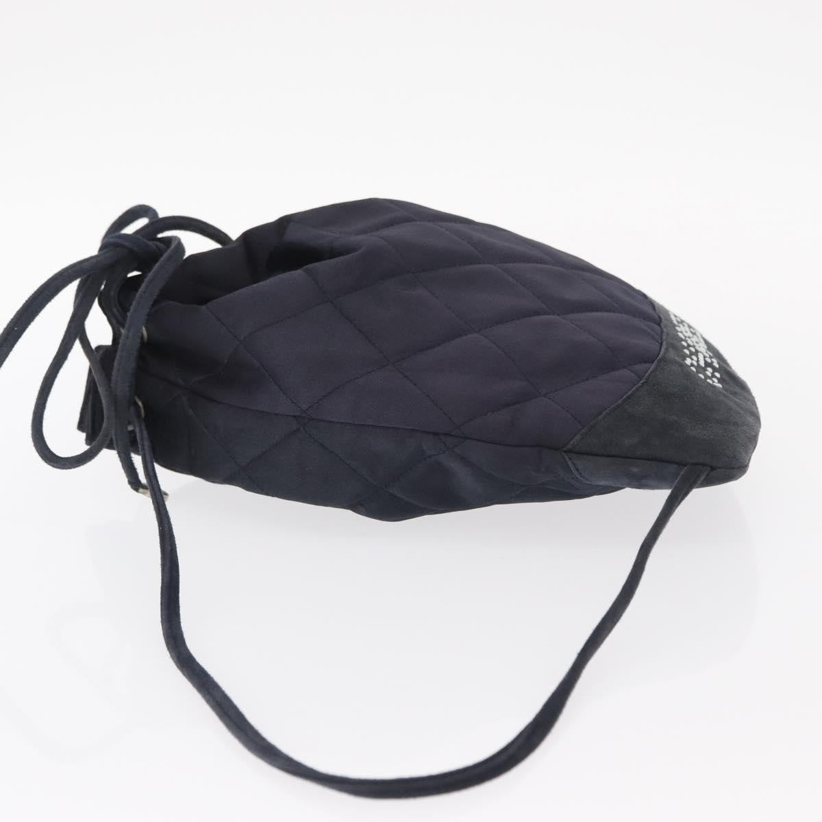 Chanel Vintage Drawstring Backpack Quilted Satin With Suede Navy Satin Backpack Bag (Authentic  )