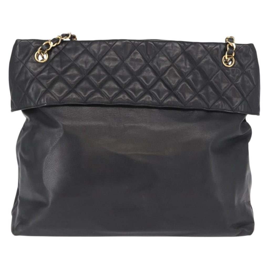 Chanel Chain Tote Leather Black Leather Handbag (Authentic  )