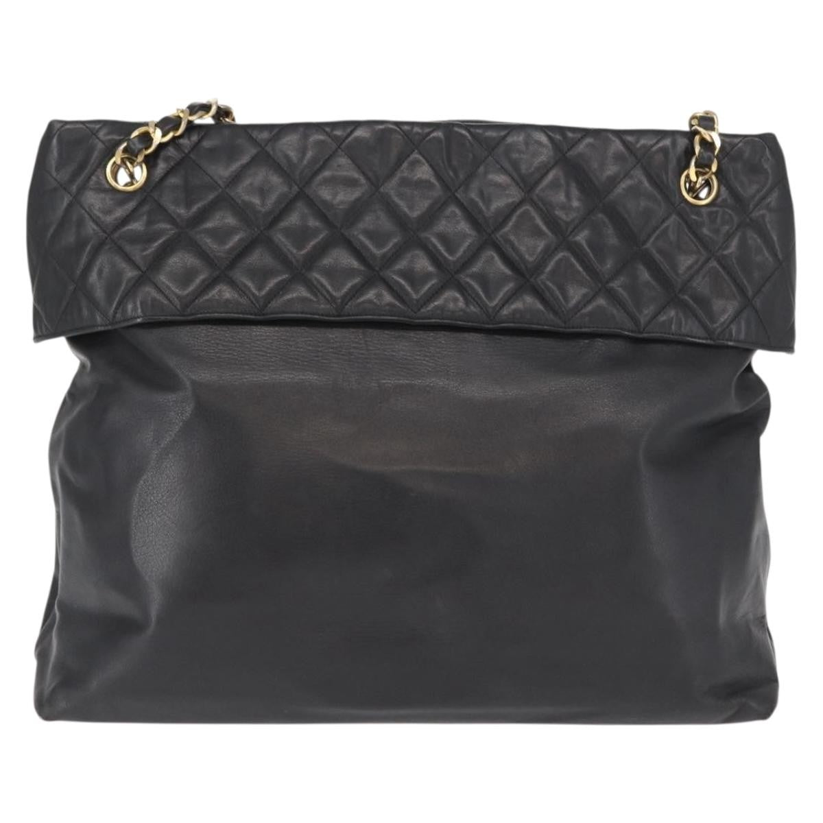 Chanel Chain Tote Leather Black Leather Handbag (Authentic  )