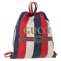 Gucci Logo Drawstring Backpack Striped Canvas Blue Canvas Backpack Bag (Authentic  )