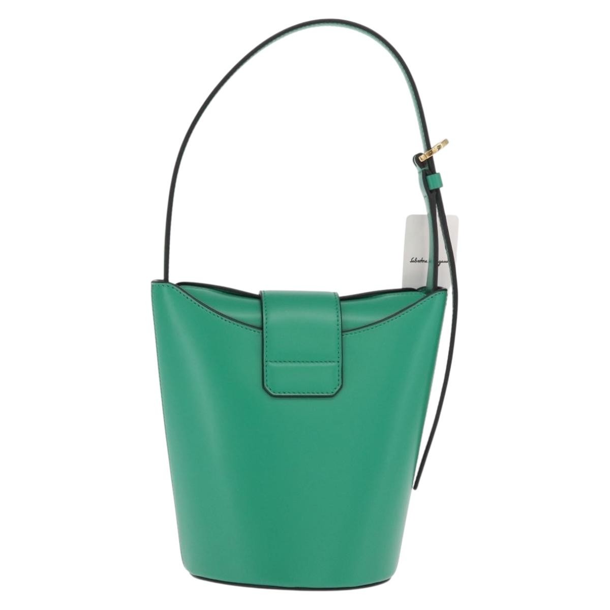 Salvatore Ferragamo Gancini Handbag Leather Green Leather Handbag (Authentic  )