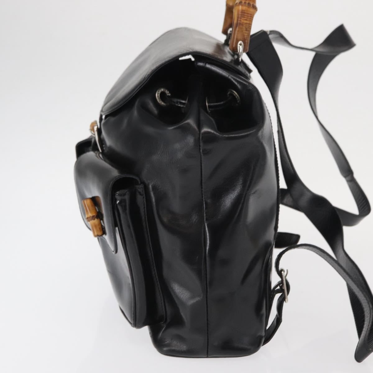 Gucci Vintage Bamboo Backpack Leather Black Leather Backpack Bag (Authentic  )