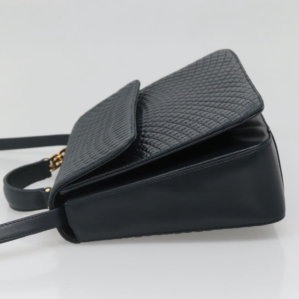 Bally Vintage Handbag Quilted Leather Navy Leather Handbag (Authentic  )