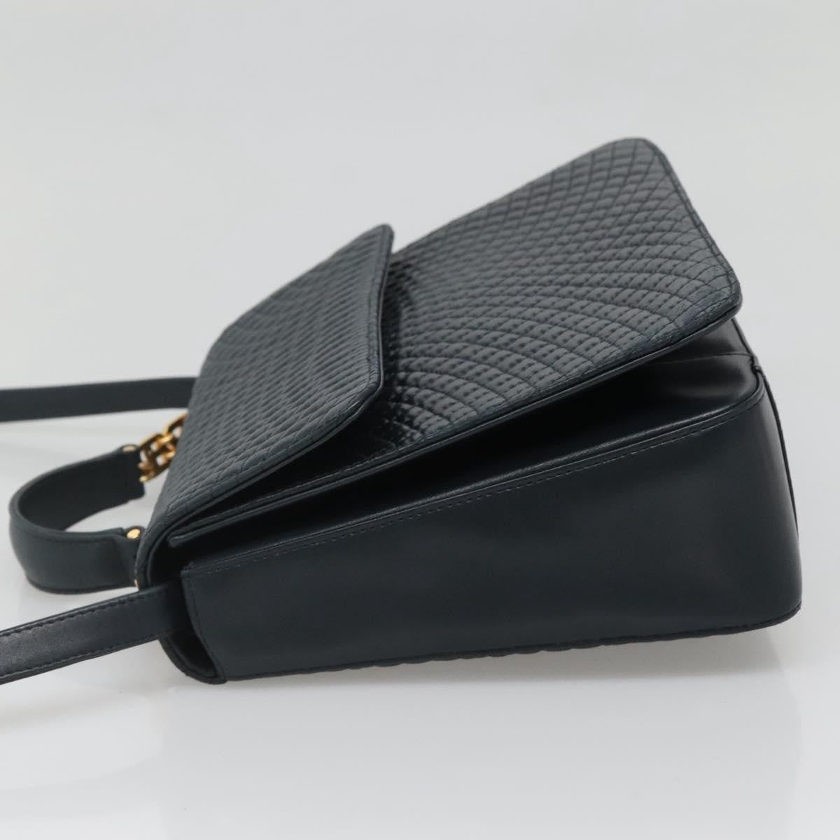 Bally Vintage Handbag Quilted Leather Navy Leather Handbag (Authentic  )