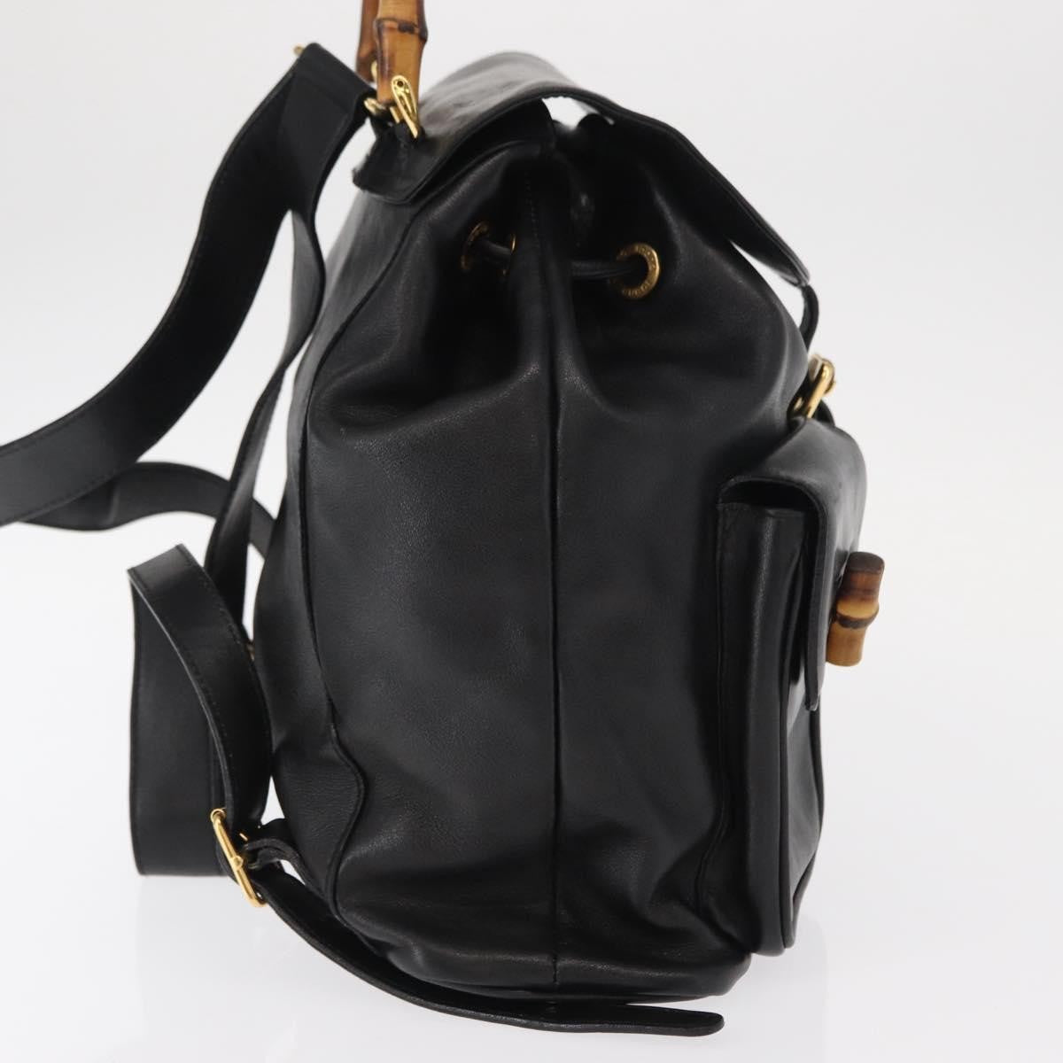 Gucci Vintage Bamboo Backpack Leather Black Leather Backpack Bag (Authentic  )