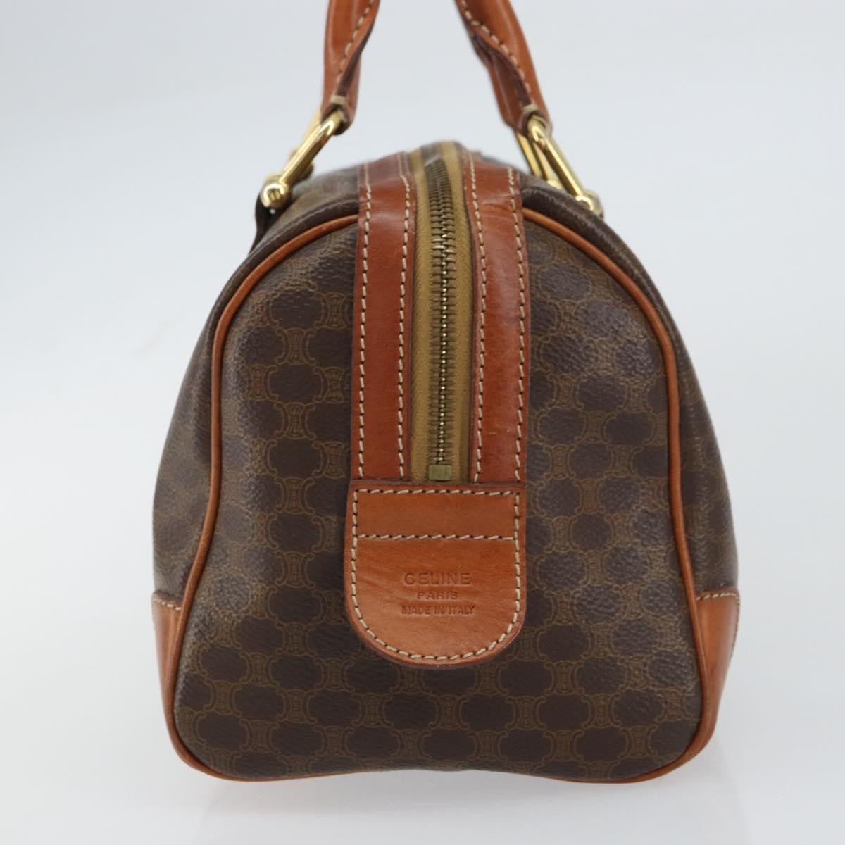 Celine Vintage Macadam Handbag Canvas And Leather Brown Canvas Handbag (Authentic  )