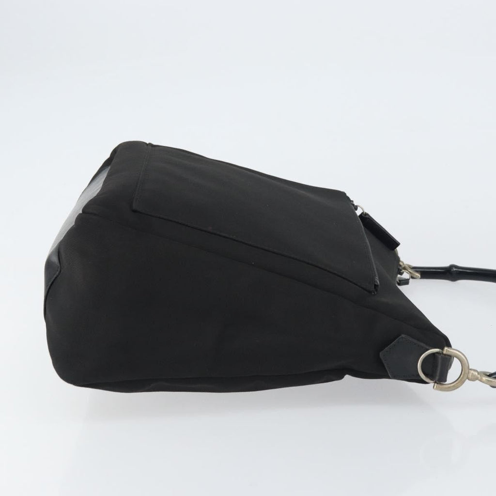 Gucci Vintage Bamboo Handle Bag Nylon Black Nylon Handbag ( )