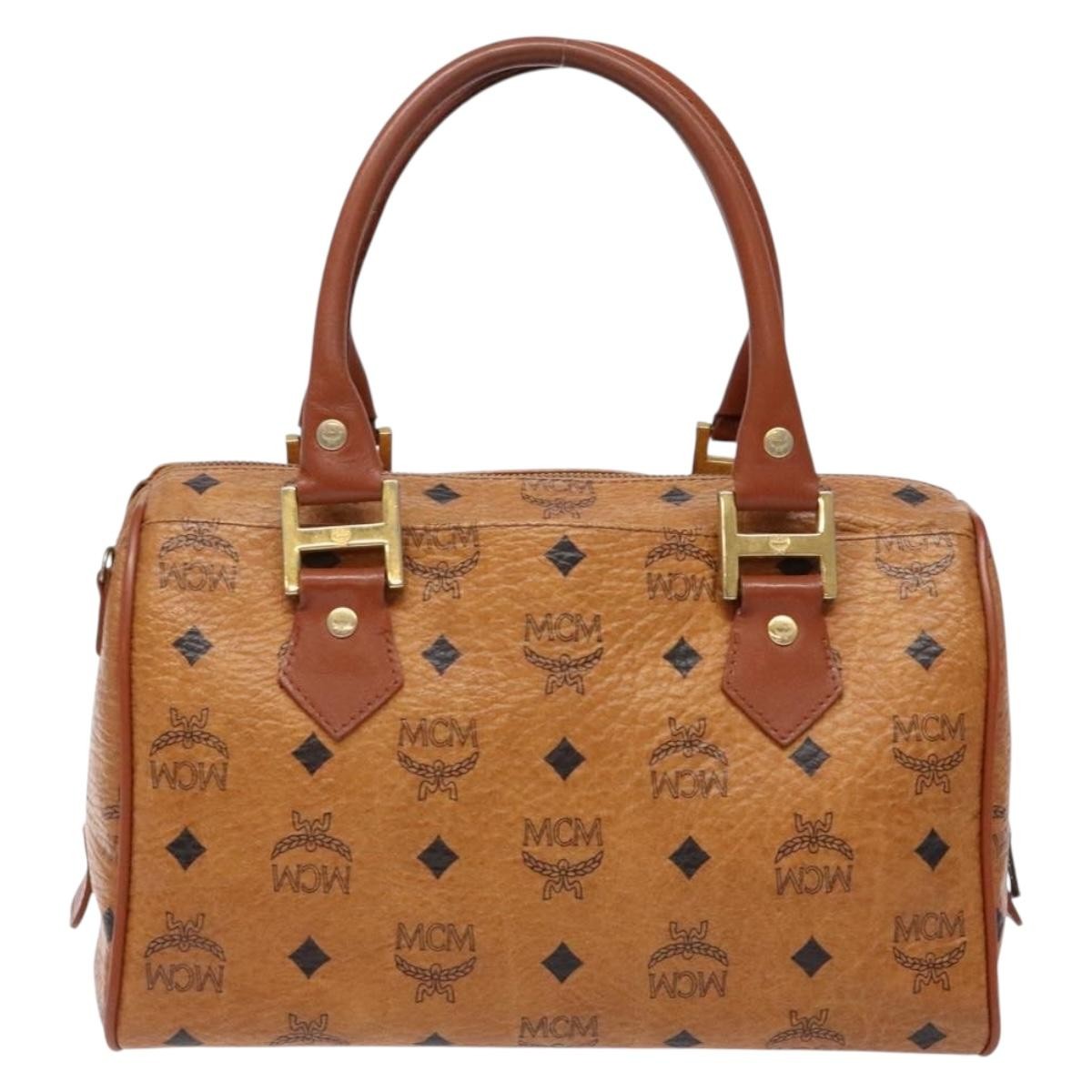 MCM Visetos Logogramme Handbag Canvas And Leather Brown Pvc Handbag (Authentic  )