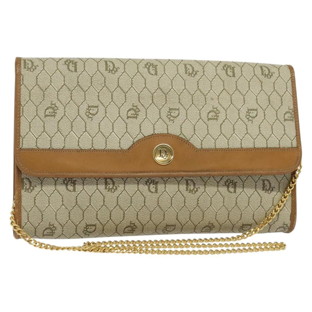 Christian Dior Vintage Honeycomb Chain Canvas Beige Canvas Bag (Authentic  )