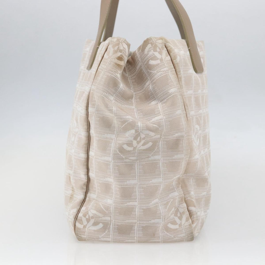 Chanel Travel Line Tote Nylon Beige Nylon Handbag (Authentic  )