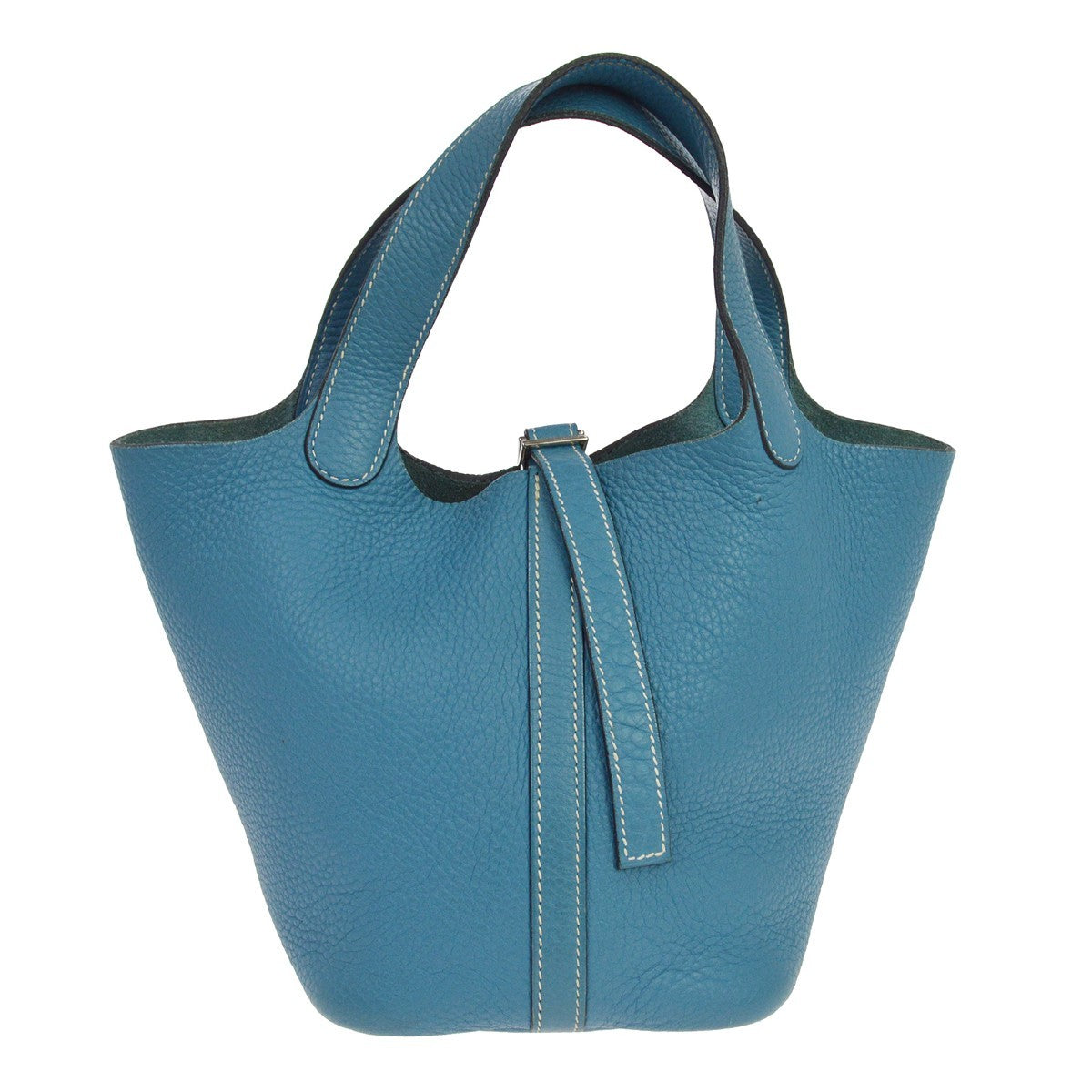 Hermes Picotin Bag Clemence Blue Leather Handbag ( )