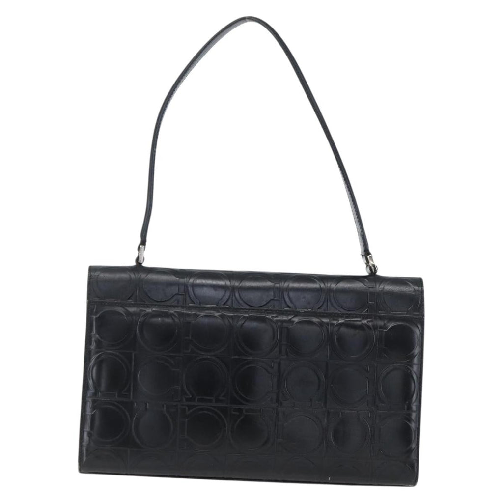 Salvatore Ferragamo Gancini Handbag Leather Black Leather Handbag (Authentic  )