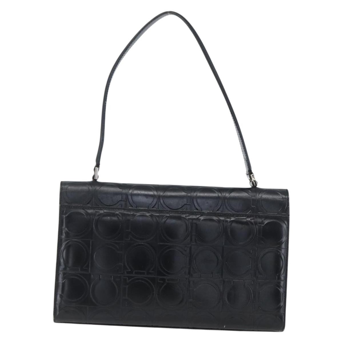 Salvatore Ferragamo Gancini Handbag Leather Black Leather Handbag (Authentic  )