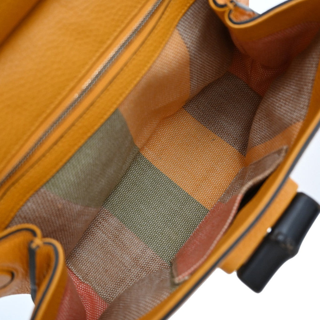 Gucci Bamboo Daily Top Handle Bag Leather Orange Leather Handbag ( )