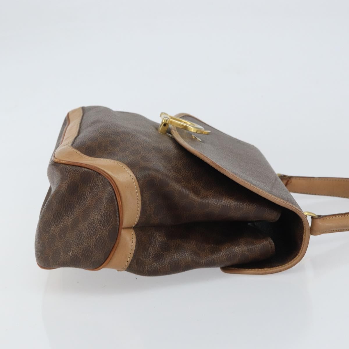 Celine Vintage Macadam Handbag Canvas Brown Pvc Handbag (Authentic  )