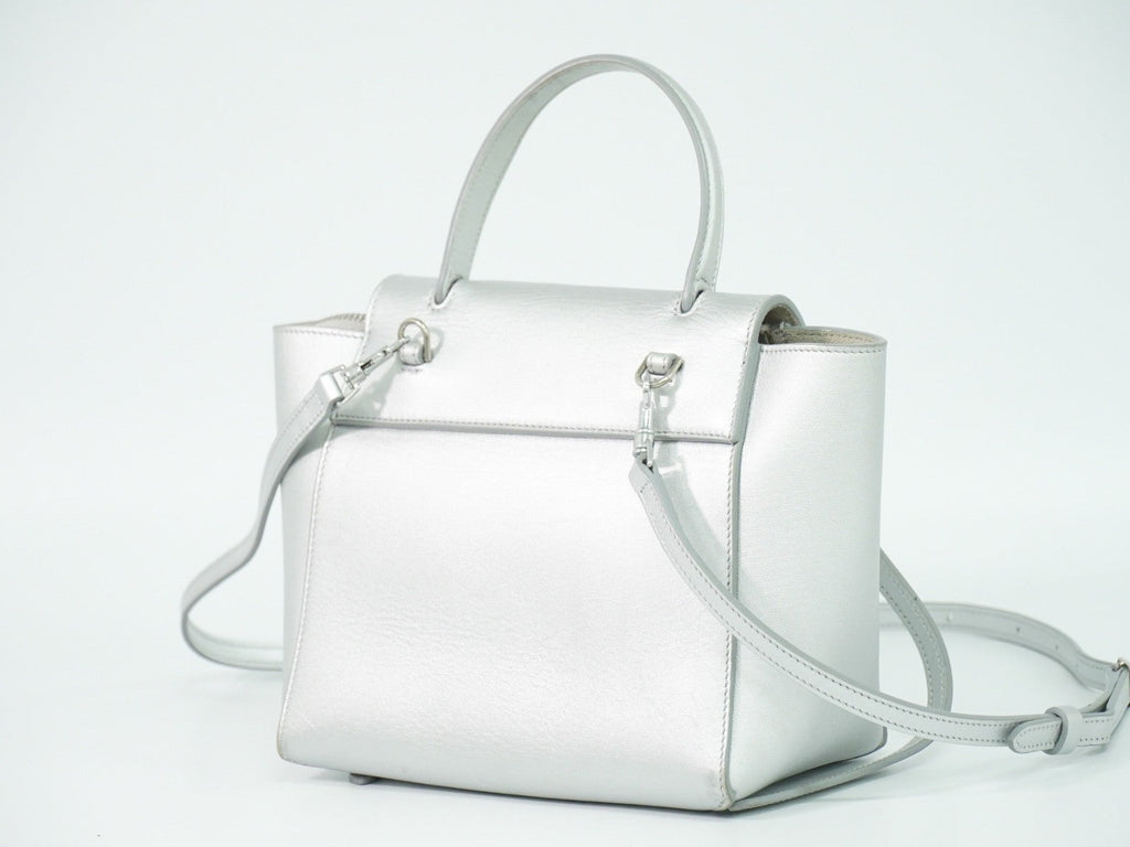 Celine Belt Bag Textured Leather Silver Leather Handbag (Authentic  )