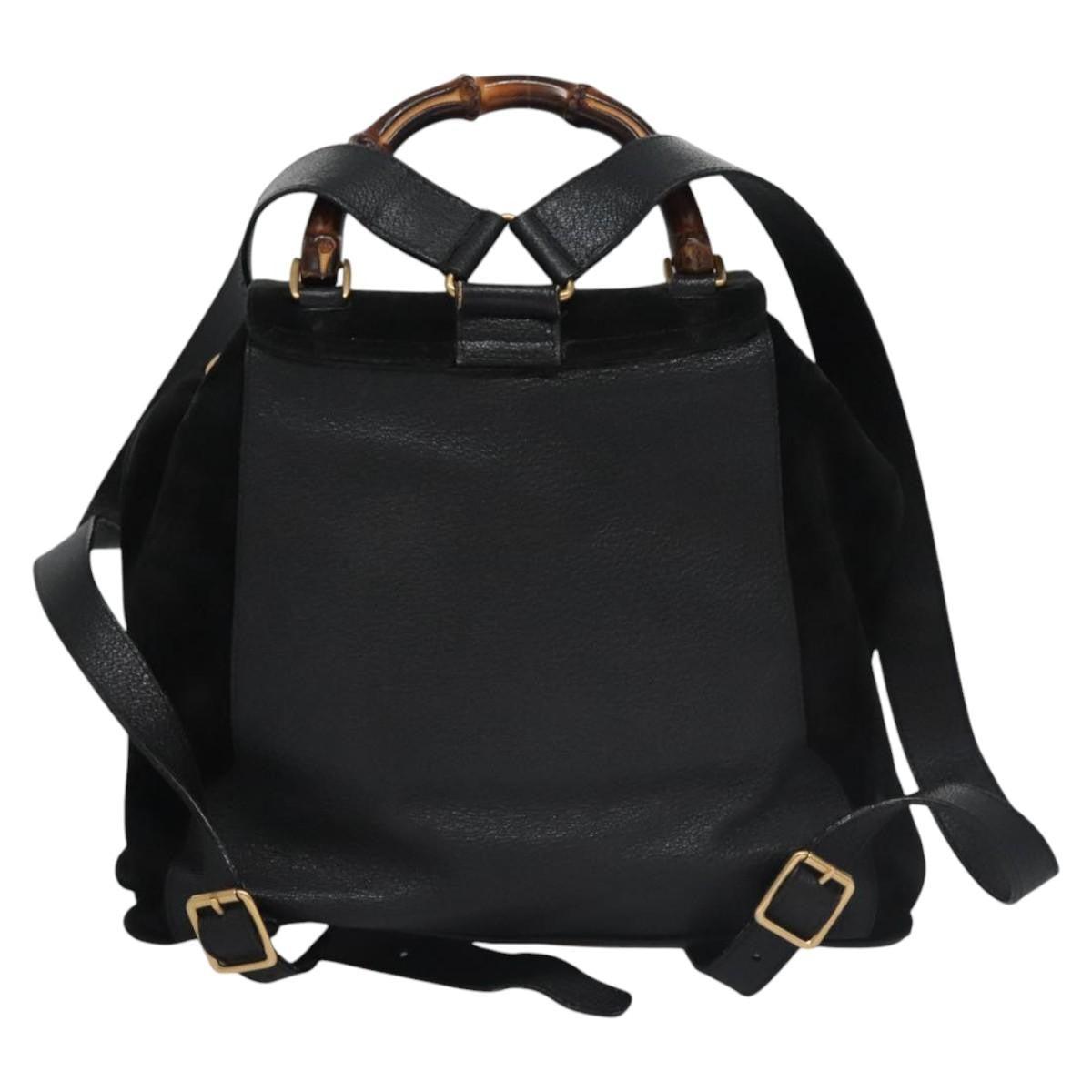 Gucci Vintage Bamboo Backpack Suede Black Suede Backpack Bag (Authentic  )