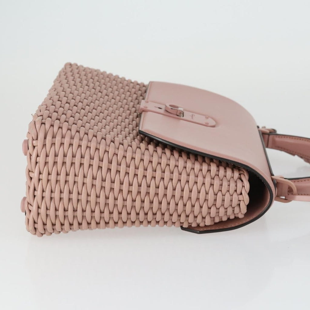 Salvatore Ferragamo Boxyz Top Handle Bag Woven Leather Pink Leather Handbag (Authentic  )