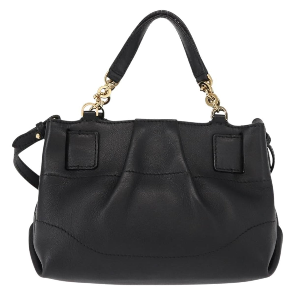Salvatore Ferragamo W Chain Tote Leather Black Leather Handbag (Authentic  )