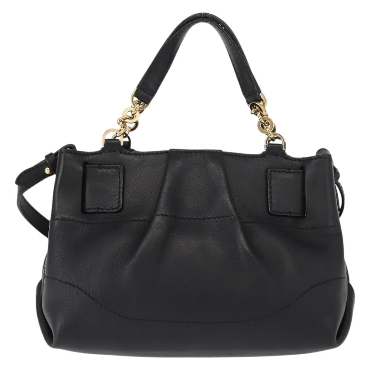 Salvatore Ferragamo W Chain Tote Leather Black Leather Handbag (Authentic  )