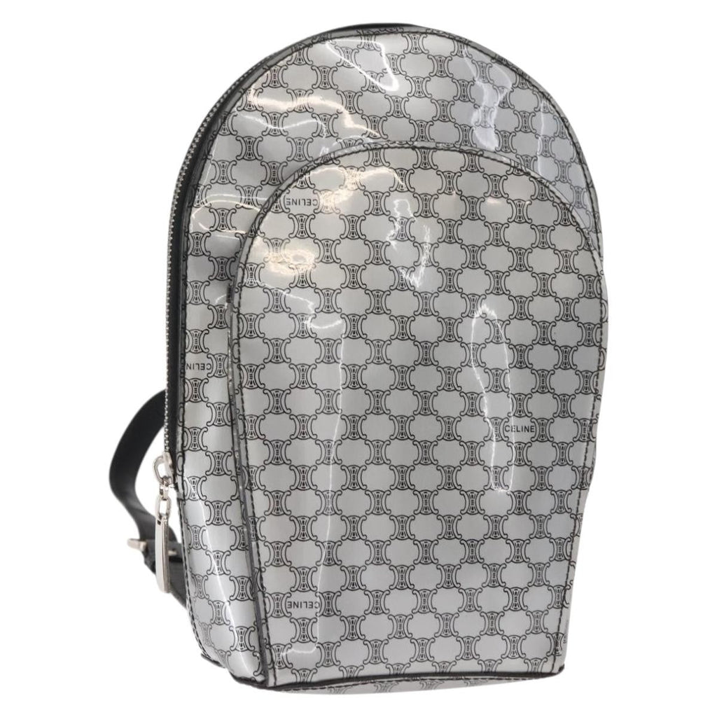 Celine Vintage Macadam Backpack Canvas And Leather Silver Pvc Backpack Bag (Authentic  )