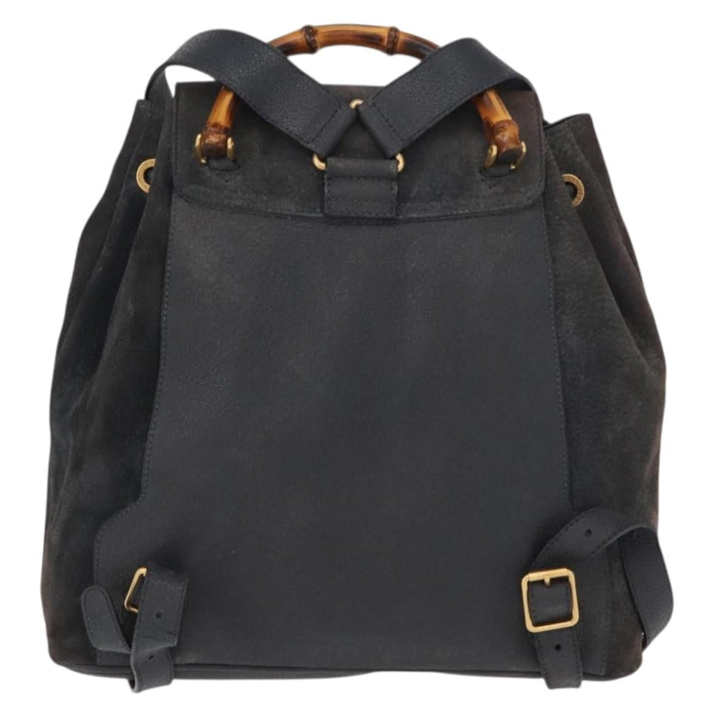Gucci Vintage Bamboo Backpack Suede Navy Suede Backpack Bag (Authentic  )