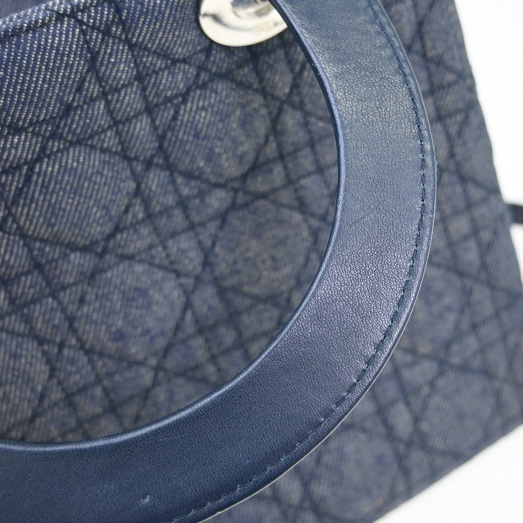 Christian Dior Lady Dior Bag Denim Blue Canvas Handbag ( )