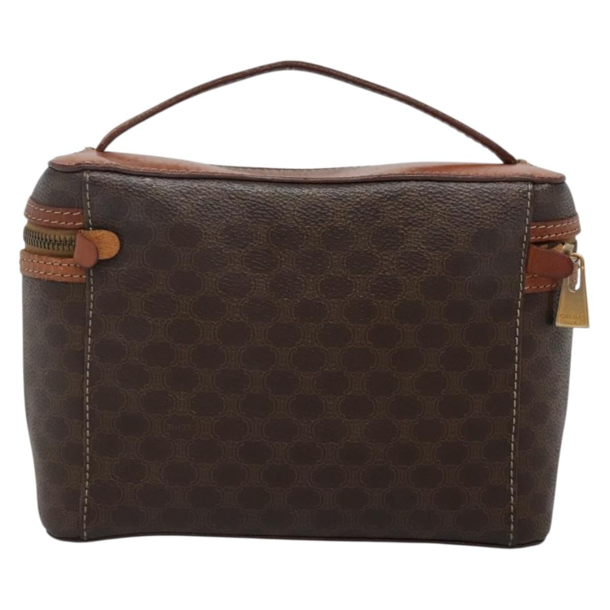 Celine Macadam Vanity Bag Canvas Brown Pvc Bag (Authentic  )